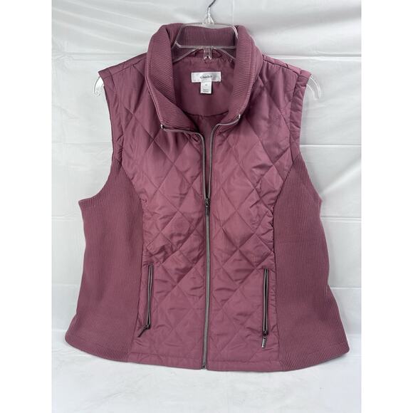 CJ Banks Vest Womens Plus Size 1X Blush Quilted Zip Pockets Stretch Puffer - Picture 1 of 4